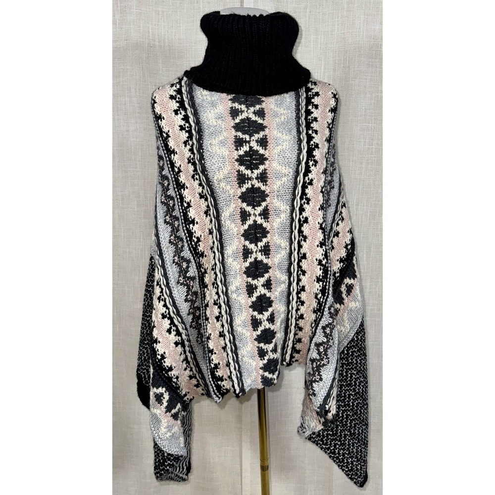Cocogio Alpaca Wool Italian Made Cowl Neck Poncho Sweater Women's One Size